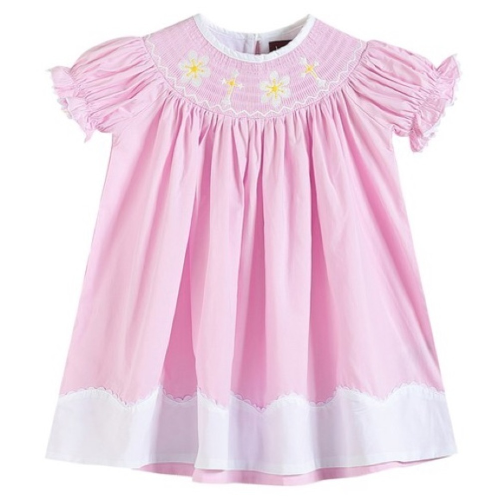 🐇ARRIVED Easter Cross Floral Smocked Bishop Dress 1420